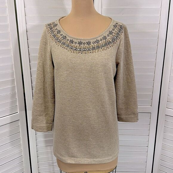 Talbots Tunic Size Medium Embellished Beige NWOT - Picture 3 of 13